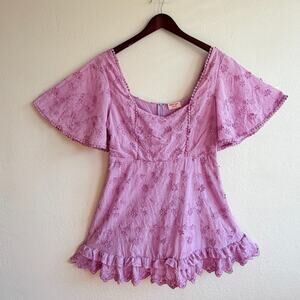 Showpo Fancy A Spritz Lilac Purple Embroidered Ruffle Mini Dress Size 10